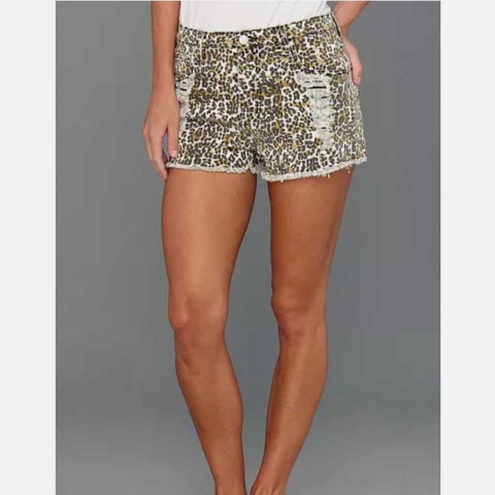 MINK PINK Leopard High Waisted Denim Shorts